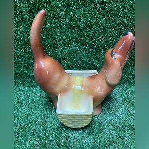 Vintage Ceramic Dachshund Planter - Brown and Cream